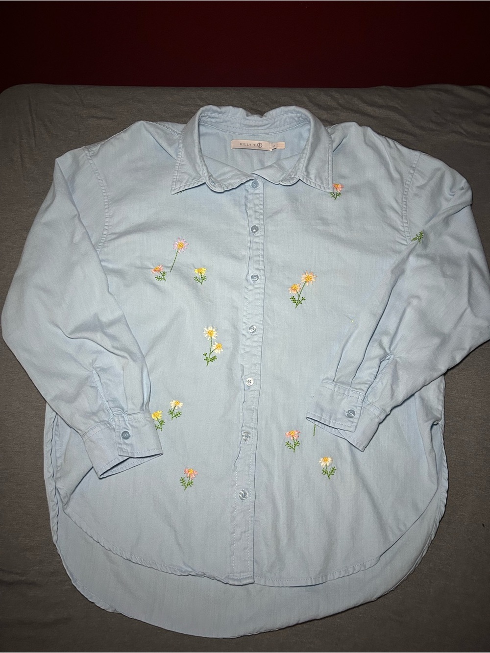 Billy T Embroidered Daisy Light Blue Chambray Button-Down Shirt